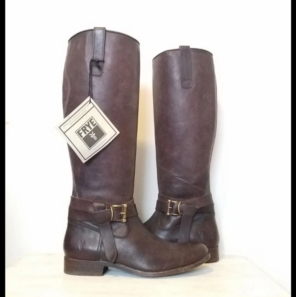 Frye 7 melissa knot brown tall leather boots zip